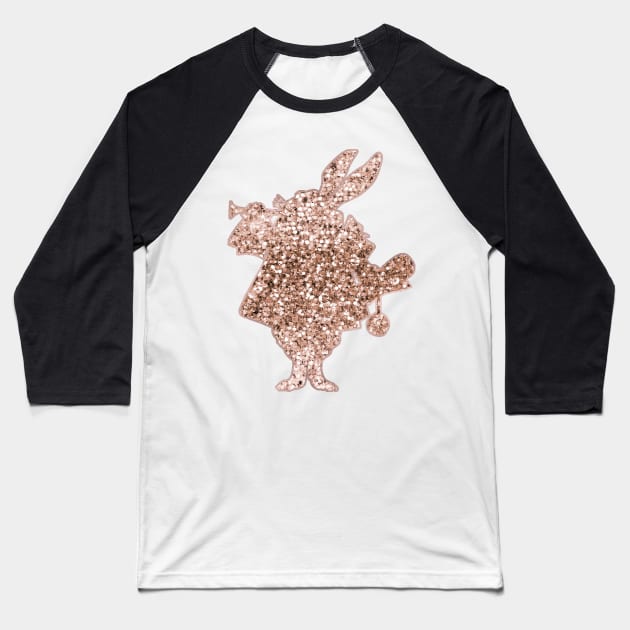 Sparkling rose gold Mr Rabbit Baseball T-Shirt by peggieprints